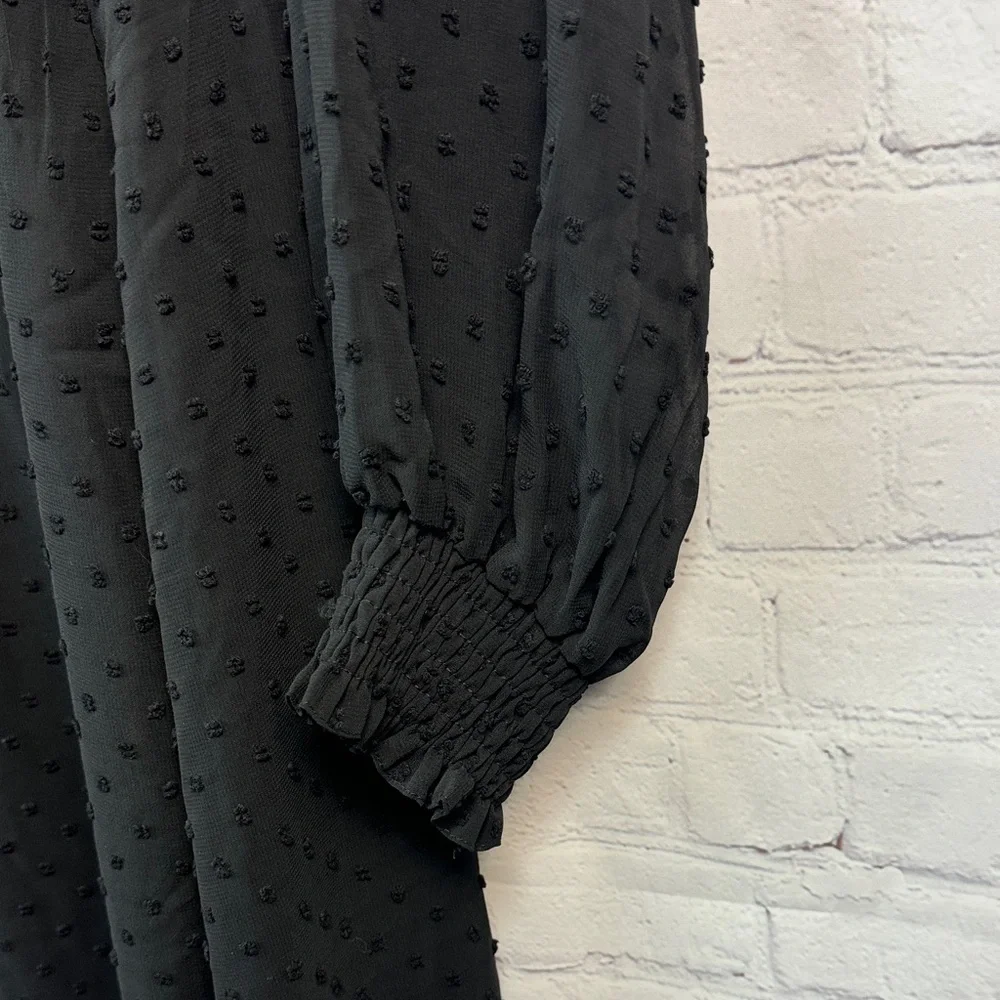 Elegant Black Dot Sheer Overlay Long Sleeve Dress Plus Size 1X - Picture 4 of 9